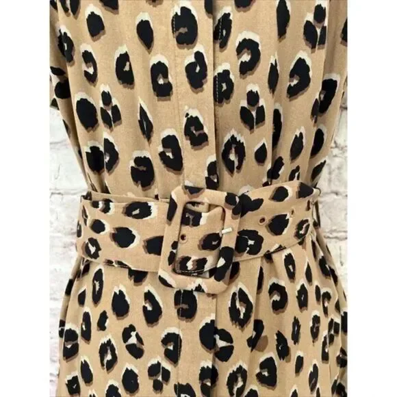 A New Day Women's XS Cheetah Print Belted Midi Shirt Dress Brown Leopard Satin - Picture 7 of 7
